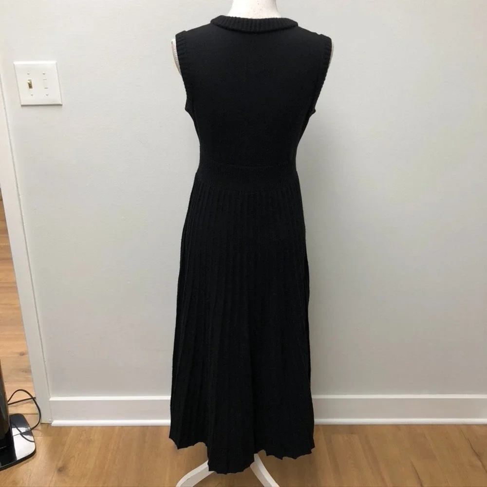 Chanel Knit Dress Womens 40 Women Black Pleated Sleeveless CC Logo Wool‎ Blend